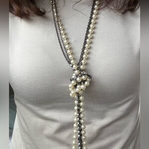 Bebe Y2K Faux Pearl and Black Beaded Necklace